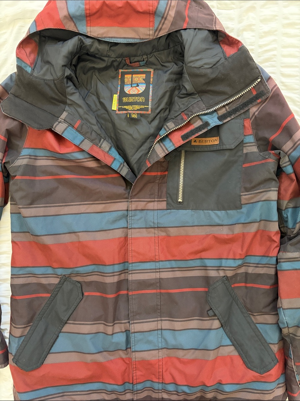 Burton MB Poacher Jacket - Men's Red, Blue & Brown Striped. Great condition!!